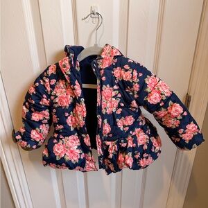 Floral Kids Snow Jacket - Navy and Pink